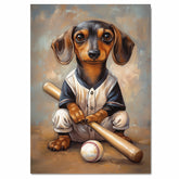 Dachshund Dog Canvas Wall Art for Baseball Lovers Wall Décor Gift for Dog Sports Painting on Ready to Hang 1.5" Thick Canvas Wrap, Floating Framed Canvas, Flat Rolled Canvas